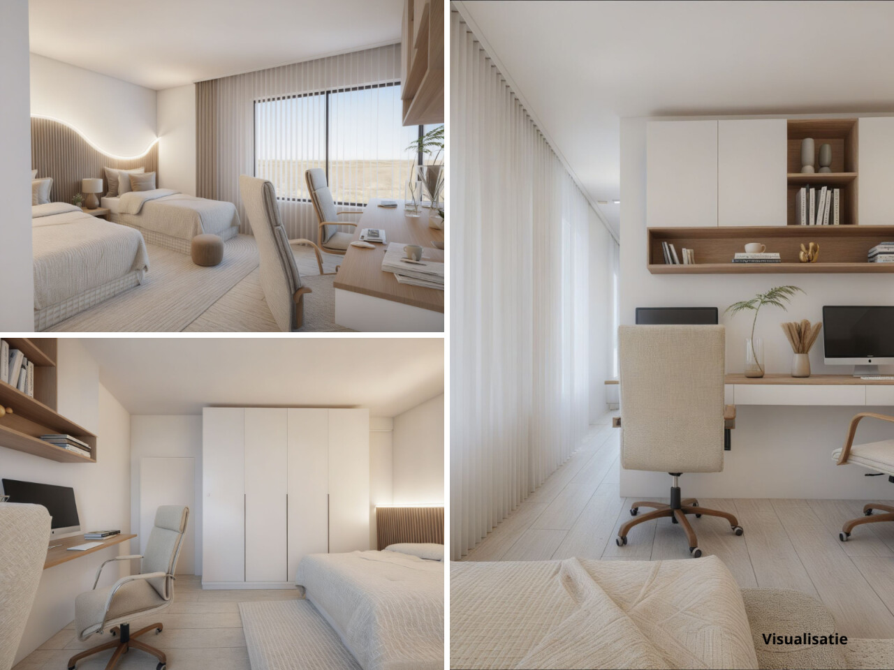 Visualisatie bureau en slaapkamer